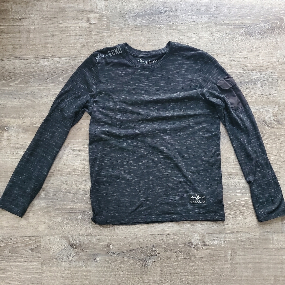 Y2K MARC ECKO CUT & SEW LONG SLEEVE HEATHERED GREY SHIRT Medium